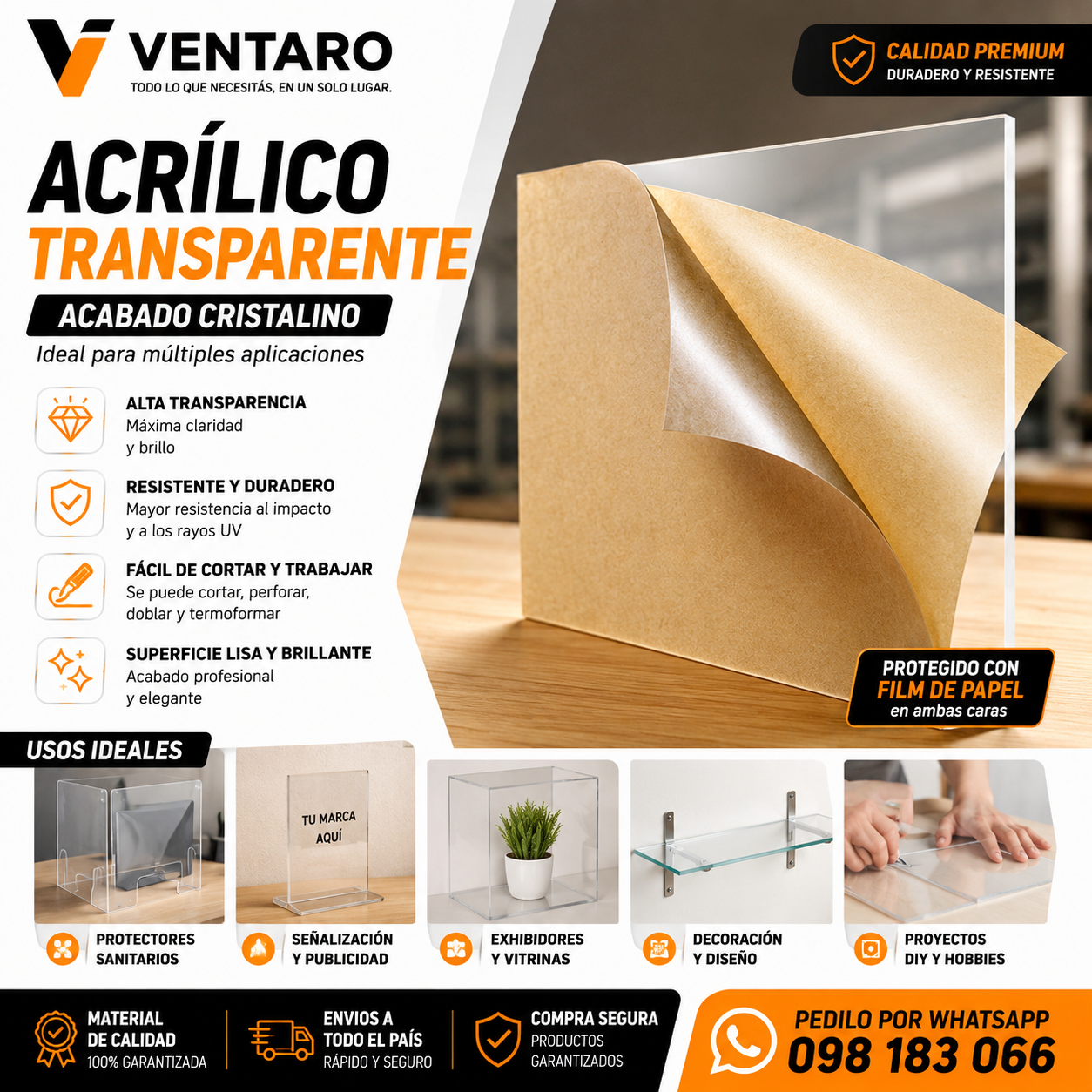 Placa de Acrílico Transparente Premium – Alta Transparencia | Resistente a Impactos y Rayos UV
