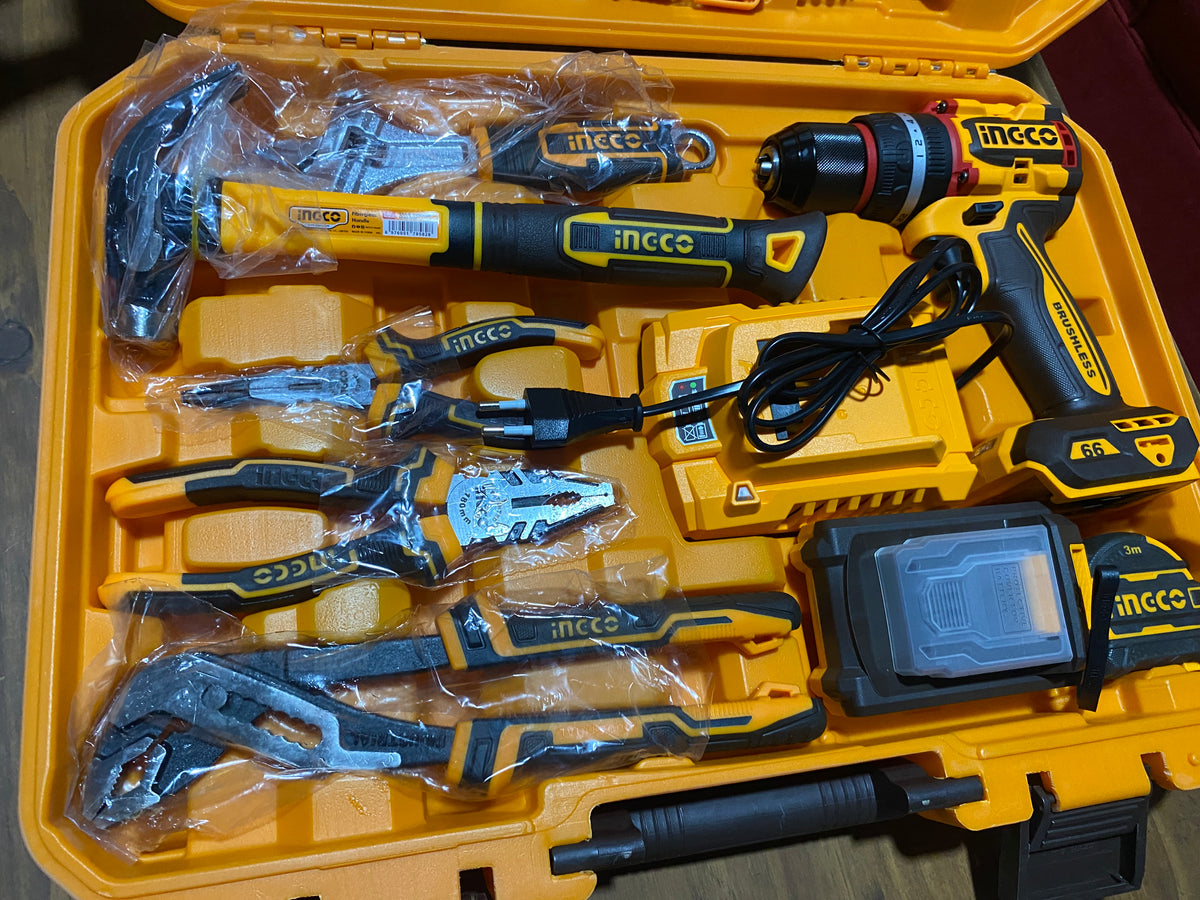 Kit INGCO P20S 166 Piezas + Taladro Percutor Brushless 20V 66Nm | VENTARO