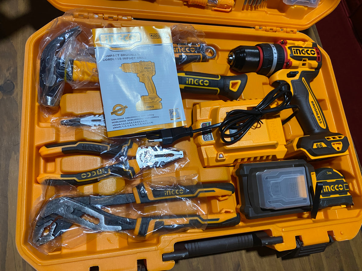 Kit INGCO P20S 166 Piezas + Taladro Percutor Brushless 20V 66Nm | VENTARO