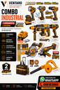 Kit Industrial INGCO P20S 20V Brushless 9 Herramientas con 2 Baterías y Valija