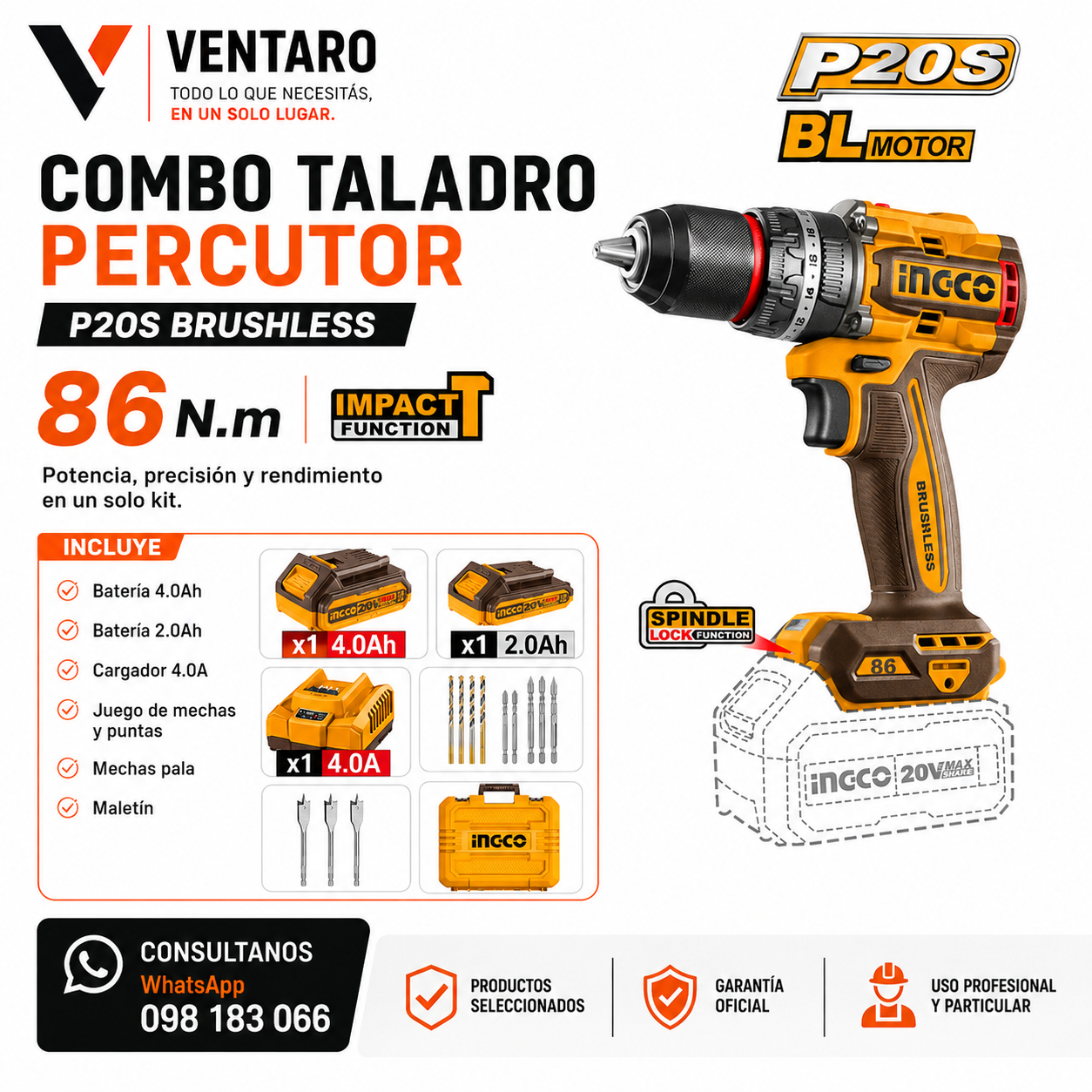 Kit Taladro Percutor 86 N.m